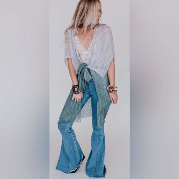 NWT Three Birds Nest olive and cream ombré  kimono/bathing suit cover up - Picture 1 of 3